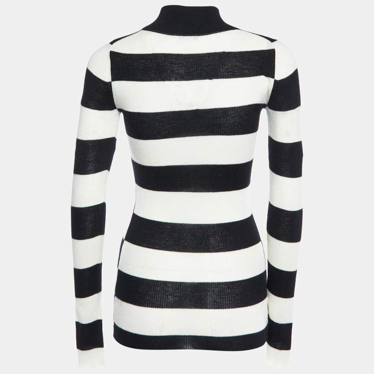 Pre Owned Joseph Black/White Stripe Cashmere High Neck Sweater XS