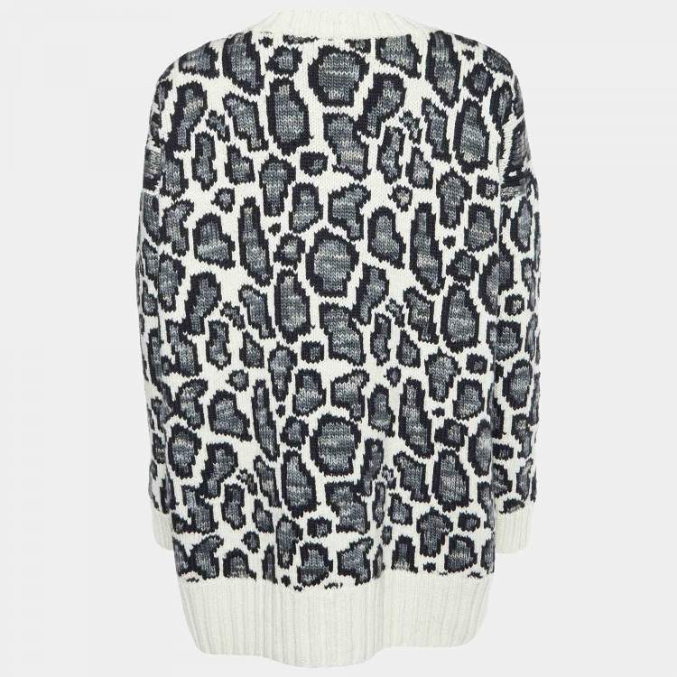 Pre Owned Joseph Animal Patterned Jacquard Wool Round Neck Sweater S