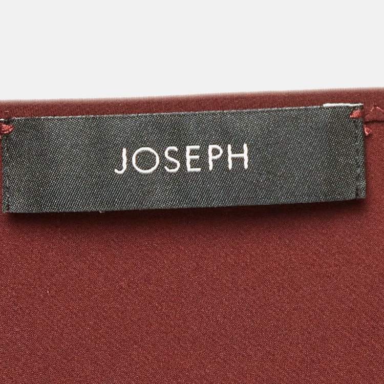 Pre Owned Joseph Burgundy Satin Silk V-Neck Belva Blouse M
