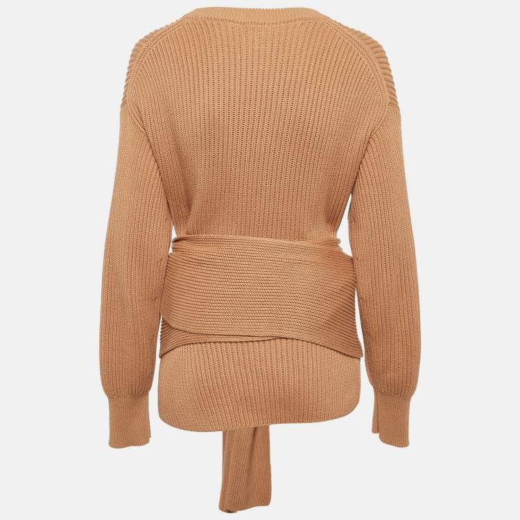 Pre Owned Joseph Brown Rib Knit Tie-Up Detail Sweater S