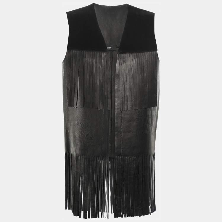 Pre Owned Joseph Suede and Leather Fringe Detail Biker Jacket M