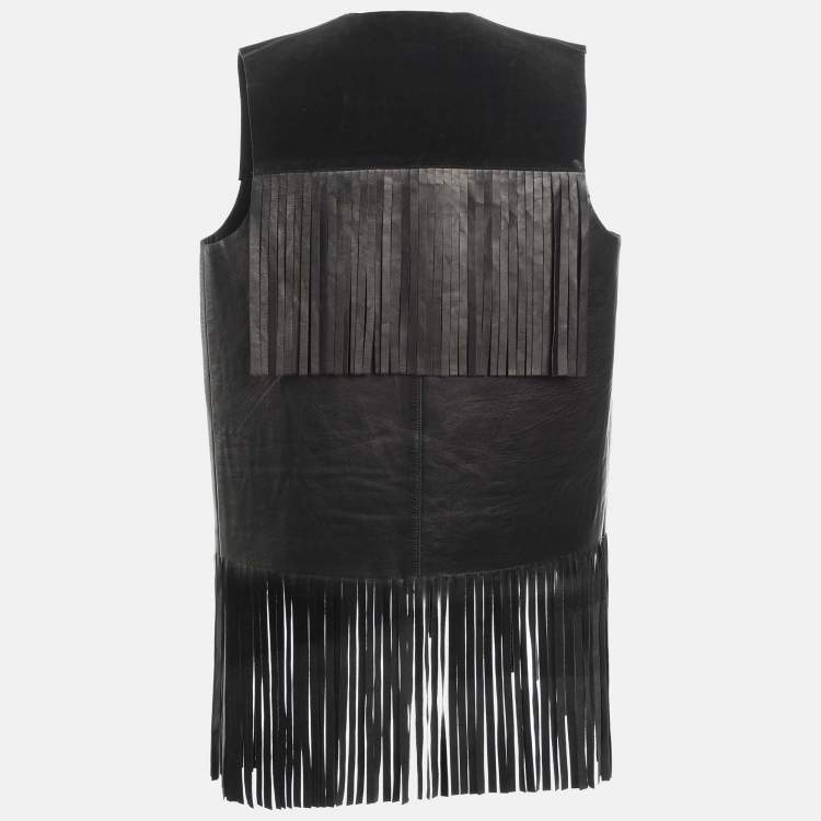 Pre Owned Joseph Suede and Leather Fringe Detail Biker Jacket M