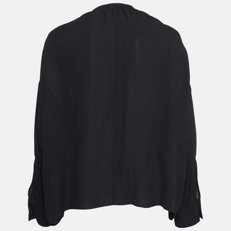 Pre Owned Joseph Black Silk Georgette Tie-Up Neck Kimono Top S