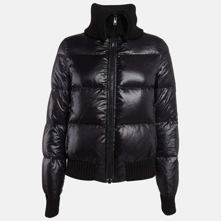Pre Owned Joseph Black Synthetic Zip-Up Quilted Down Puffer Coat M