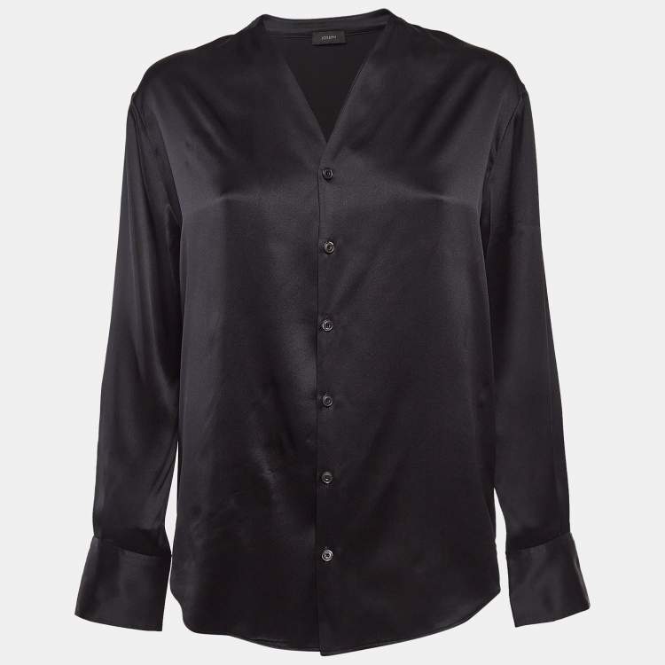Pre Owned Joseph Black Satin Silk Layered Button Front Top S