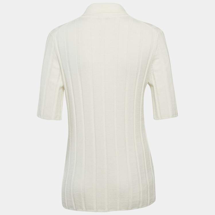 Pre Owned Joseph Ivory White Textured Rib Knit Polo T-Shirt S