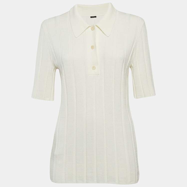 Pre Owned Joseph Ivory White Textured Rib Knit Polo T-Shirt S