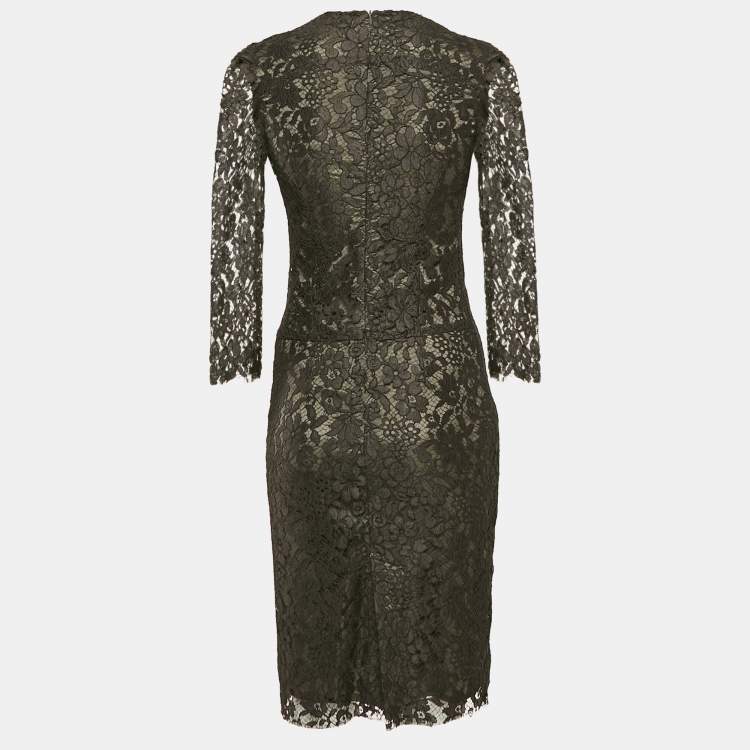 Pre Owned Joseph Dark Green Floral Lace Short Dress S