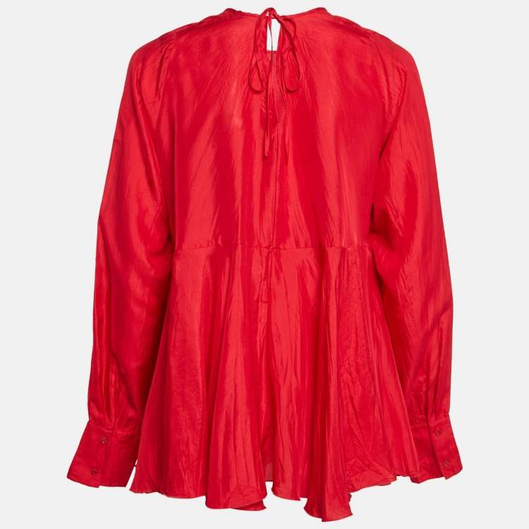 Pre Owned Joseph Red Crinkle Silk Loose Fit Blouse M