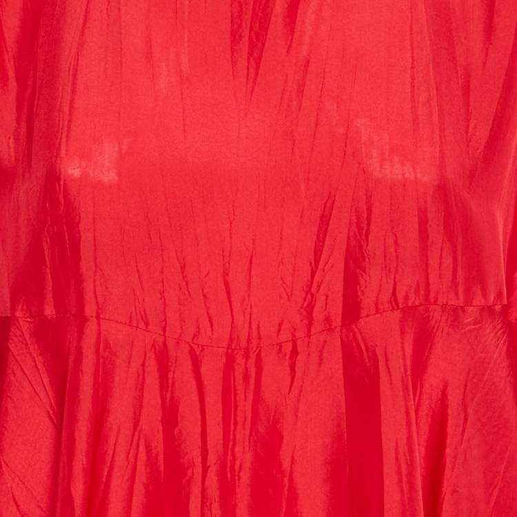 Pre Owned Joseph Red Crinkle Silk Loose Fit Blouse M