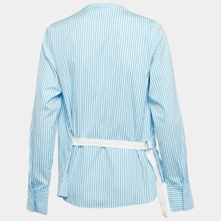 Pre Owned Joseph Blue Candy Stripe Cotton Arran Wrap Blouse M