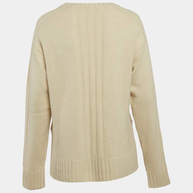 Pre Owned Joseph Ivory White Cashmere Knit V-Neck Sweater L
