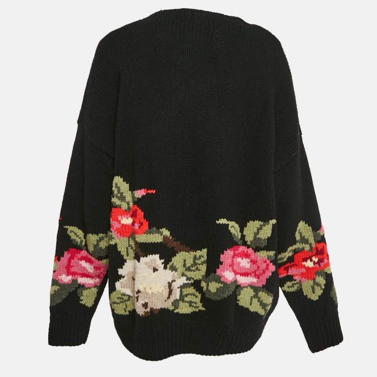Pre Owned Joseph Black Parrot Sweet Flower Handknit Sweater S