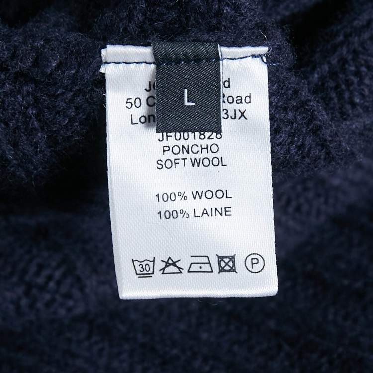 Pre Owned Joseph Navy Blue Rib Knit Wool Buttoned Poncho L