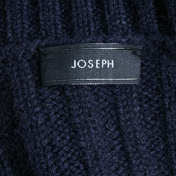 Pre Owned Joseph Navy Blue Rib Knit Wool Buttoned Poncho L