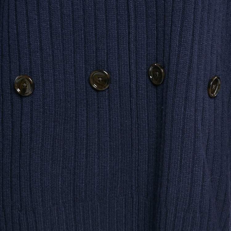 Pre Owned Joseph Navy Blue Rib Knit Wool Buttoned Poncho L