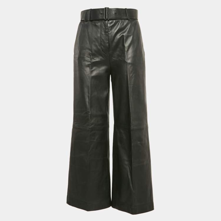 Pre Owned Joseph Black Leather Belted Wide-Leg Pants S