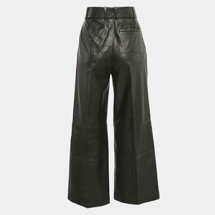 Pre Owned Joseph Black Leather Belted Wide-Leg Pants S