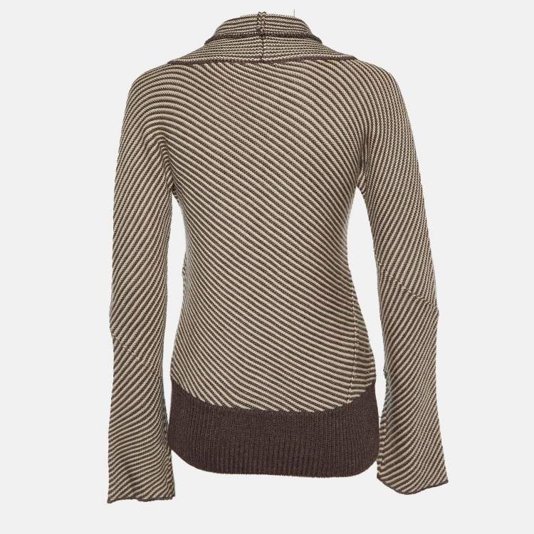 Pre Owned Joseph Brown/Cream Wool Blend High Neck Sweater S 