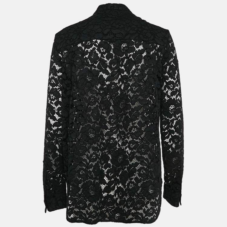 Pre Owned Joseph Black Floral Lace Button Front Blouse M