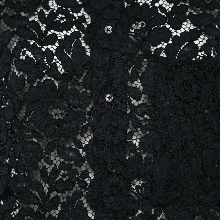 Pre Owned Joseph Black Floral Lace Button Front Blouse M