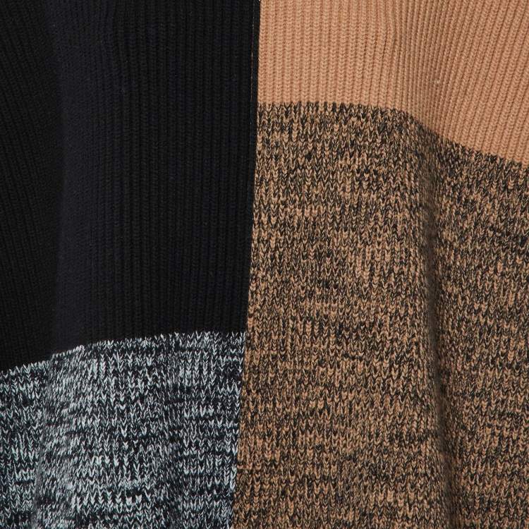 Pre Owned Joseph Brown Merino Wool Knit Collage Poncho One Size