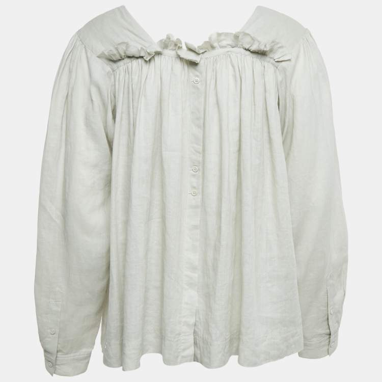 Pre Owned Joseph Grey Ramie Pleated Blouse M
