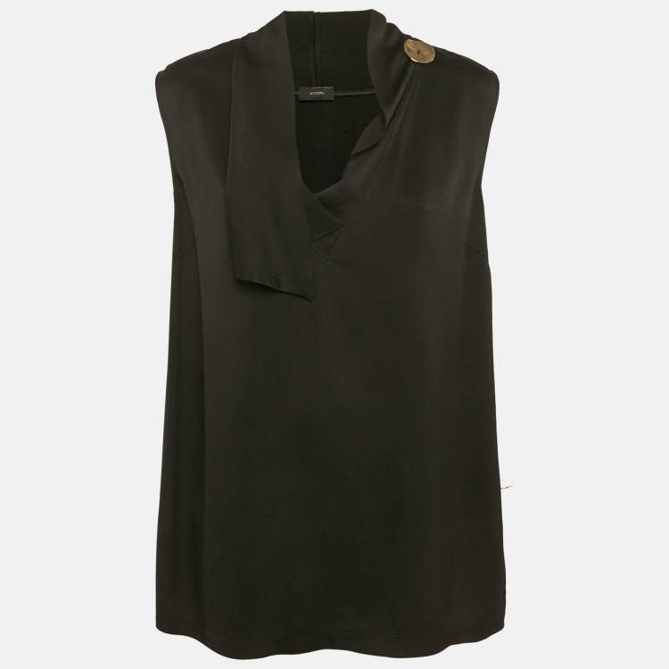 Pre Owned Joseph Black Crepe Metal Detail Sleeveless Top L