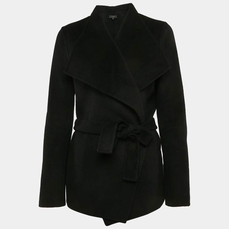 Pre Owned Joseph Black Wool Felt Belted Coat M