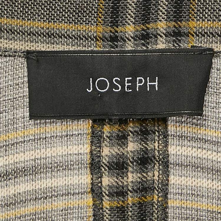 Pre Owned Joseph Grey Tropical Check Wool Button Front Asher Blouse L