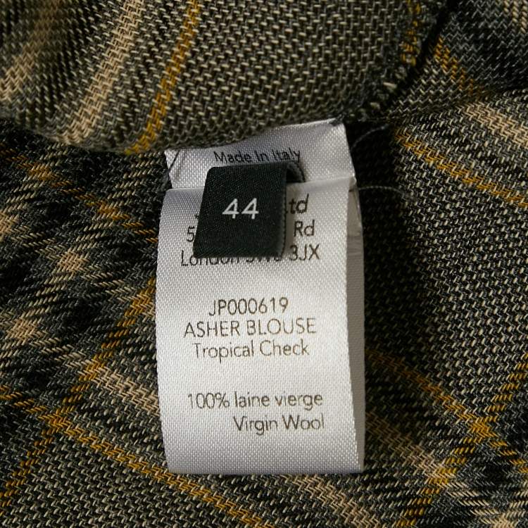 Pre Owned Joseph Grey Tropical Check Wool Button Front Asher Blouse L