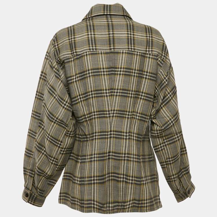 Pre Owned Joseph Grey Tropical Check Wool Button Front Asher Blouse L