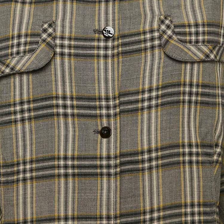 Pre Owned Joseph Grey Tropical Check Wool Button Front Asher Blouse L