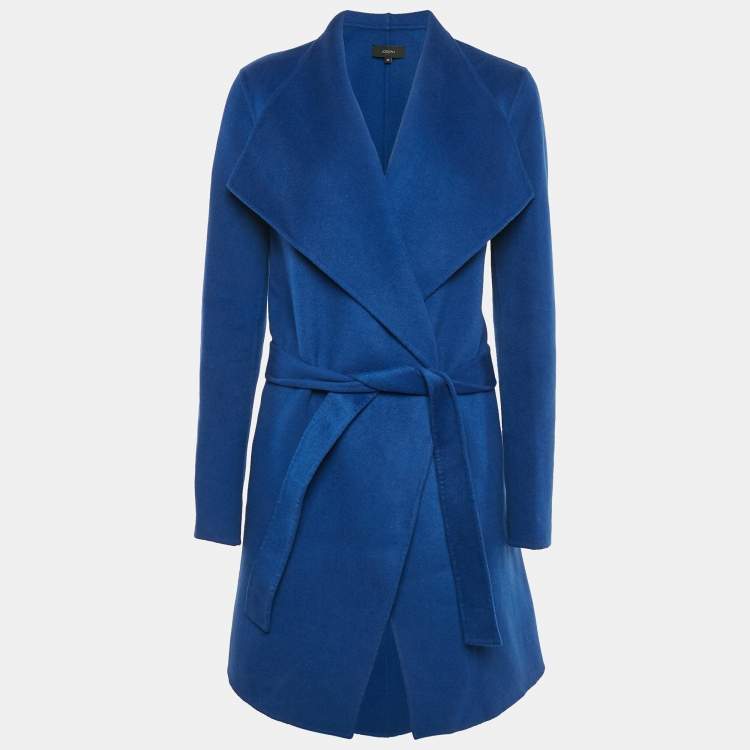 Pre Owned Joseph Blue Wool Felt Belted Open Front Coat M