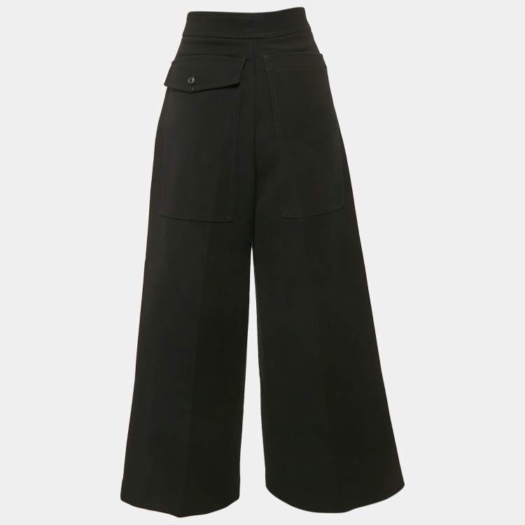Pre Owned Joseph Black Wool Blend Gabardine Wide Leg Trousers L