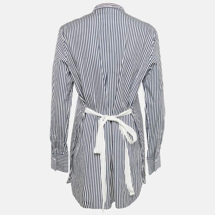 Pre Owned Joseph Blue Stripe Cotton Button Front Tie-Up Detail Carla Candy Tunic M