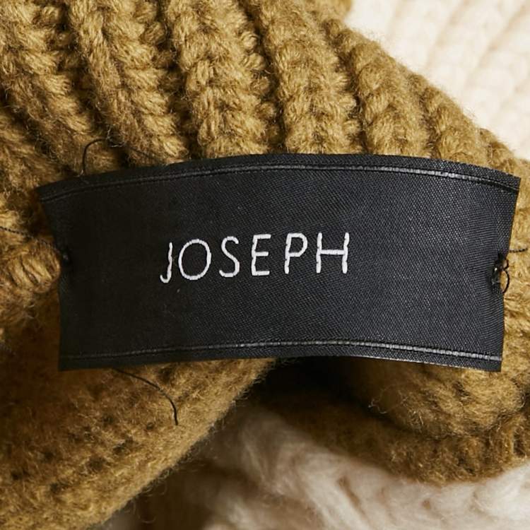 Pre Owned Joseph Cream/Green Cable Knit Turtle Neck Sweater M