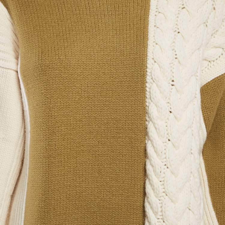 Pre Owned Joseph Cream/Green Cable Knit Turtle Neck Sweater M