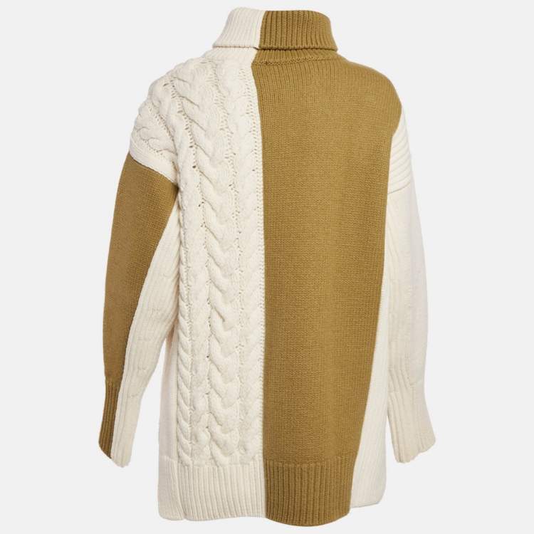 Pre Owned Joseph Cream/Green Cable Knit Turtle Neck Sweater M