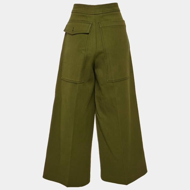 Pre Owned Joseph Green Wool Gabardine Wide-Leg Trousers L