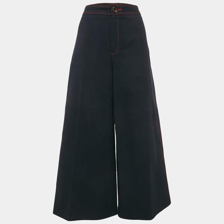 Pre Owned Joseph Navy Blue Contrast Stitch Wool Wide-Leg Jeans L Waist 32"