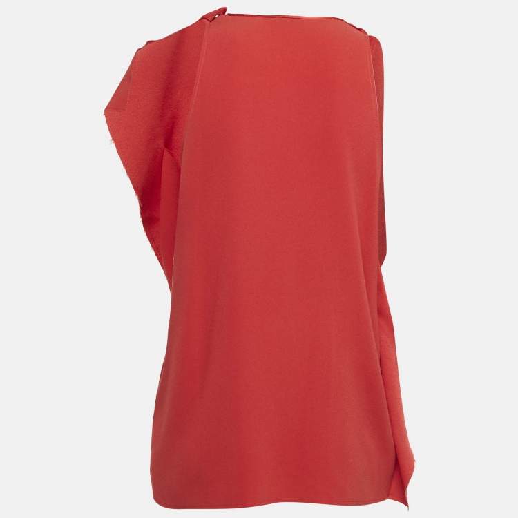 Pre Owned Joseph Red Crepe Raw Edge Detail Top M