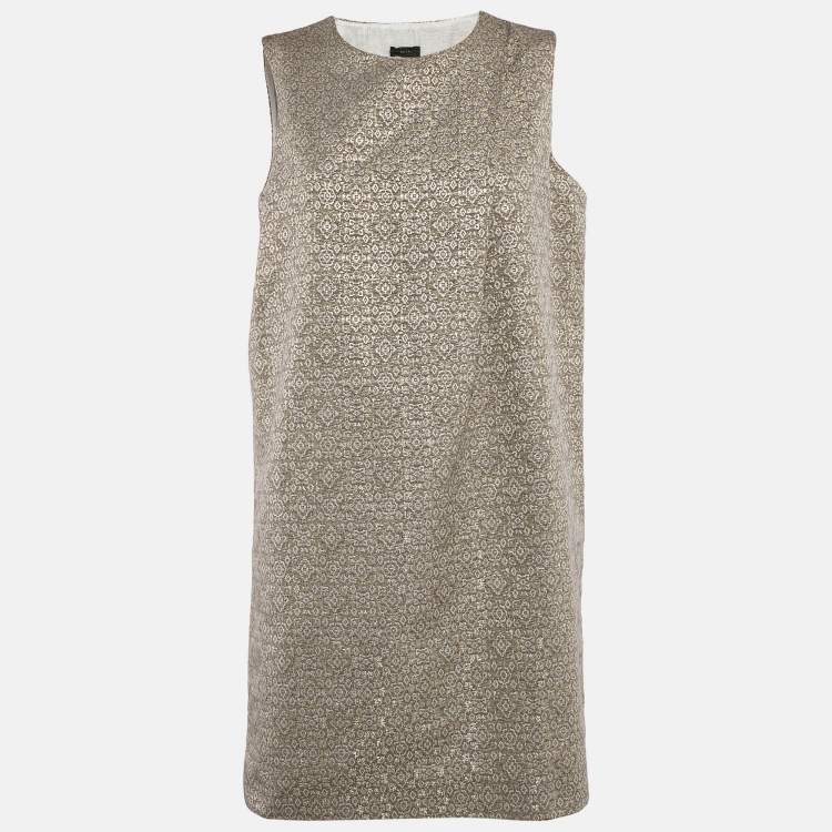Pre Owned Joseph Gold Jacquard Lamé Sleeveless Sally Mini Dress M