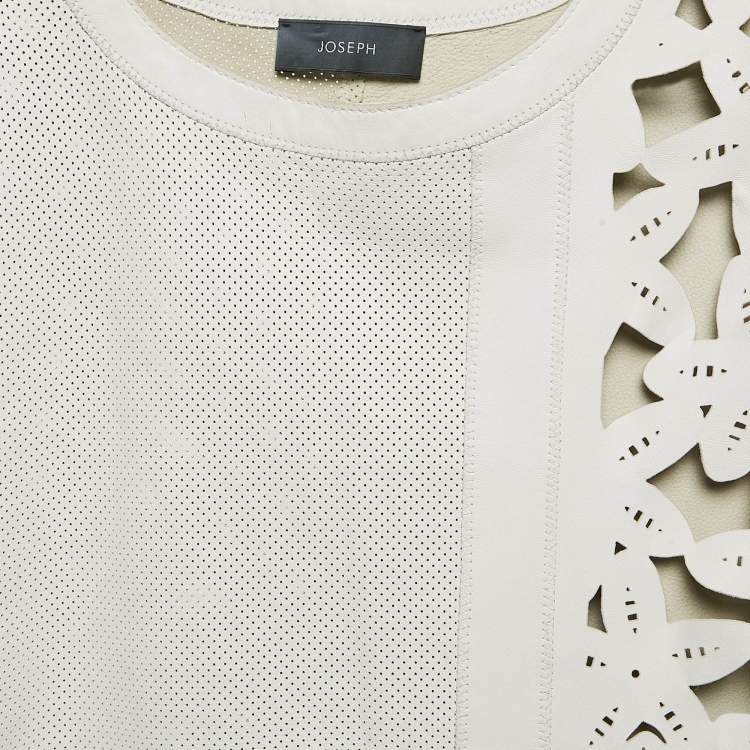 Pre Owned Joseph White Leather Cut-Out Detail Top S