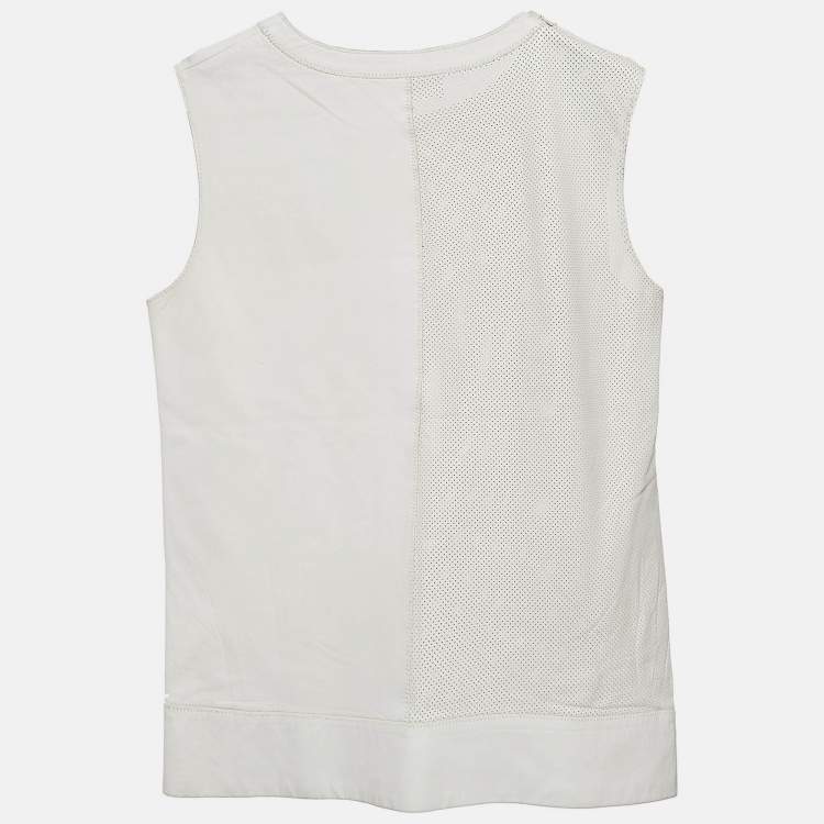 Pre Owned Joseph White Leather Cut-Out Detail Top S