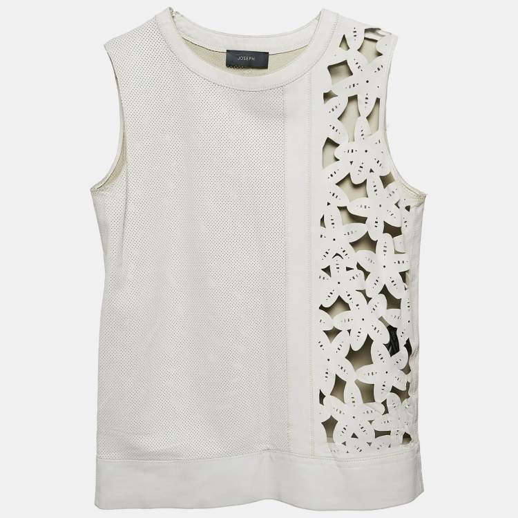 Pre Owned Joseph White Leather Cut-Out Detail Top S