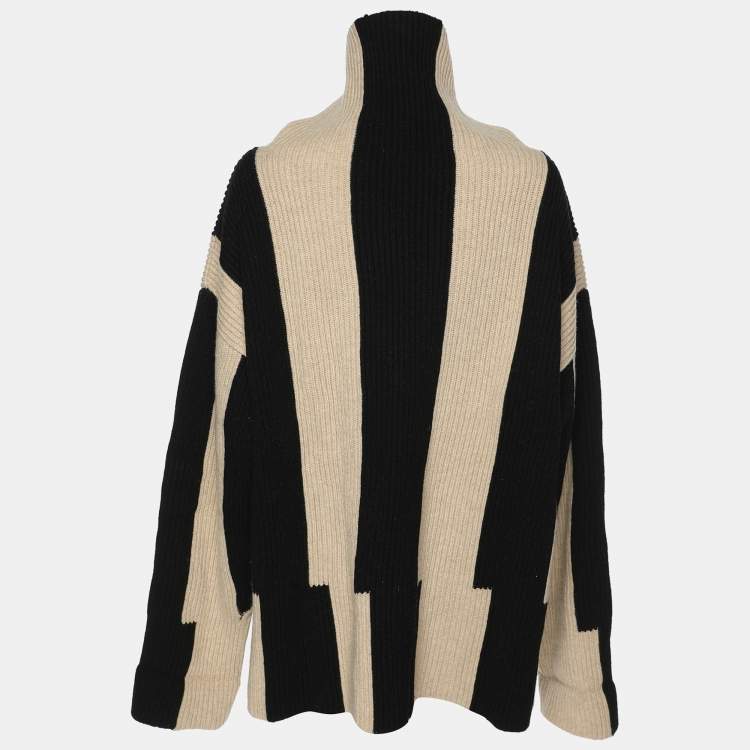 Pre Owned Joseph Black /Beige Rib Knit Wool Poncho XL