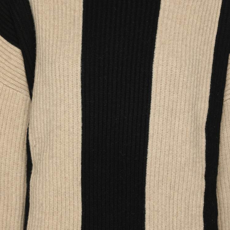 Pre Owned Joseph Black /Beige Rib Knit Wool Poncho XL