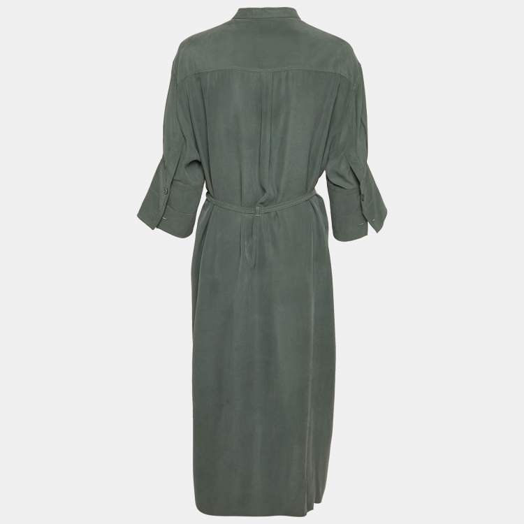 Pre Owned Joseph Green Silk Toile Belted Barker Midi Dress L
