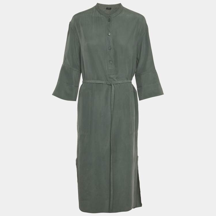 Pre Owned Joseph Green Silk Toile Belted Barker Midi Dress L